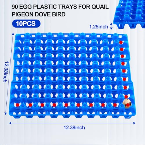 Teenyyou 10 Pcs 90 Egg Plastic Trays Quail Egg Flats Holder for Quail Pigeon Dove Bird Flat Carton (Blue) - color: Blue