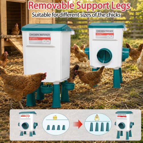 Chicken Feeder and Waterer Set, Chicken Coop Accessories with Hanging Chickens Poultry Feeder and Chicken Waterer Kit No Waste, 3 Gallon/26 Pounds, Blue - color: Blue, size: 12KG