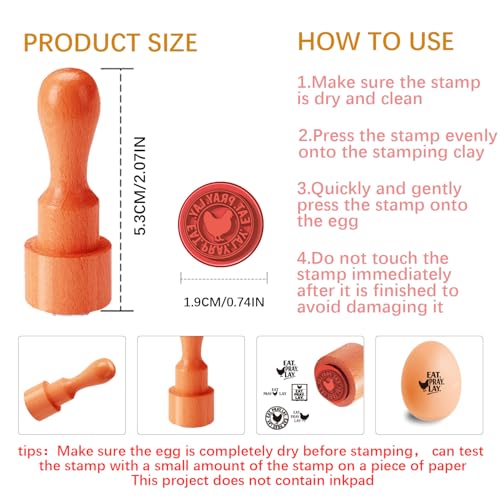 AHANDMAKER 5 Styles Mini Eat Pray Lay Egg Wooden Rubber Stamp, Small Chicken Patterns Stamps for Farm Eggs DIY Making Scrapbooking Card Stamping Pottery Clay Crafting - style: Chicken