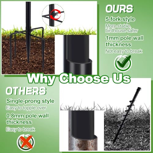 Bird Feeder Pole for Outdoors - 68" Adjustable Bluebird House Stand with 5-Prong Anchor, Heavy Duty Outside Smart Hummingbird Feeding Station Mounting Pole | With 5-Prong Anchor, Heavy-Duty Bluebird House Stand, Outside Smart Hummingbird Feeding Station M