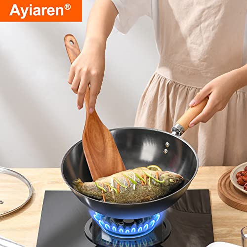 Non Toxic Wooden Spatula for Cooking Utensil Set Teak Kitchen Cooking Spoon | Flat Wood Spurtle Spatulas Set Bamboo Kitchen Utensils Slotted Turner Utensil Tool Cast Iron Scraper Thin Egg Spatula - color: 4 Pcs