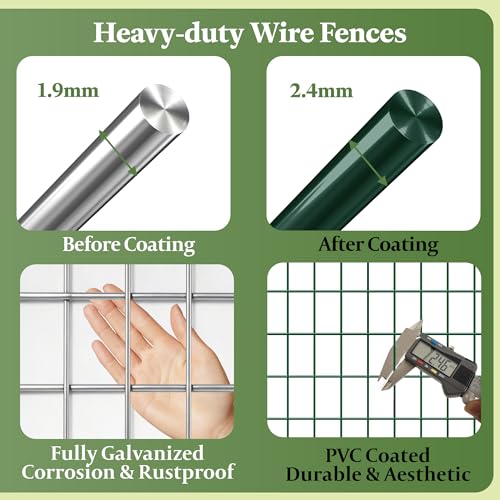 Green PVC Coated Welded Wire Fencing,2"x4" 14 Gauge,60inch H x 100ft L Garden Wire Fence Roll,2/3/4/5/6ft Tall x 50/100 ft Long Hardware Cloth Metal Mesh for Yard,Farm,Chicken,Dog,Vegetable Protection - color: Green, size: 2"x4" 60inx100ft