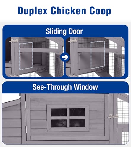 Mobile Chicken Coop with Wheels, Duplex Outdoor Chicken House with Expandable Run, Slide-Out Tray, Weatherproof Roof, Predator-Proof Hen House - Grey - color: 72.3"L Light Grey