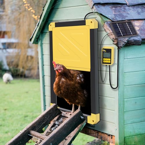 Aivituvin Solar-Powered Automatic Chicken Coop Door with Heating, Weatherproof Auto Opener for Chicken Houses/Duck Runs, Dual Power Modes, Safety Sensor, Easy Installation (Black)