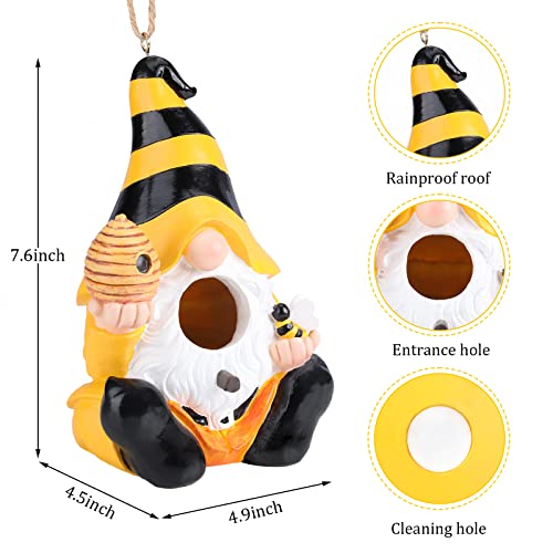 Yinns Resin Bird House, Decorative Gnome Birdhouse for Outdoor Garden Decor | Birdhouses for Outdoors, Hanging Funny Gnomes Birdhouse for Outside Garden Decor for Humming Bird, Bluebird, Nesting - color: C-Yellow gnome