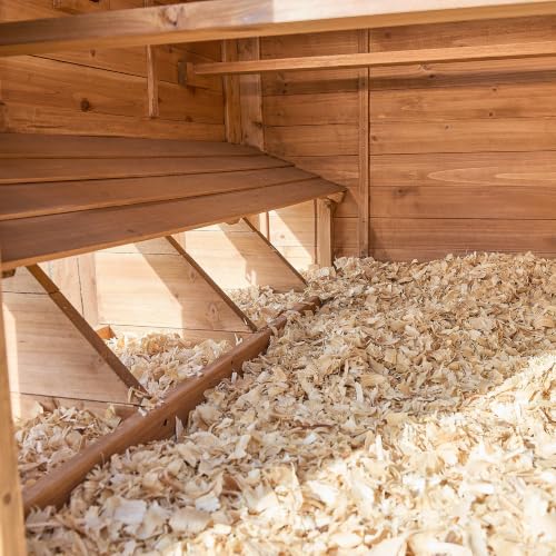 Backyard Discovery Rustic Roots Cedar Wooden Chicken Coop for Up to 6 Chickens with Automatic Door, Nesting Box, Wire Mesh Run, Roosting Bars, Steel Roof, Removable Floor Mats, Rooster and Hen House