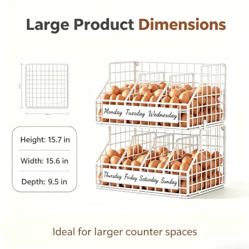 Egg Holder Countertop, Large 2T Chicken Egg Basket for Gathering Fresh Eggs | Egg Storage Organizer with Adjustable 5 Divider & Label, Stackable Wall Mounted Egg Collecting Basket Rack, XXL White - color: 2T XXL White