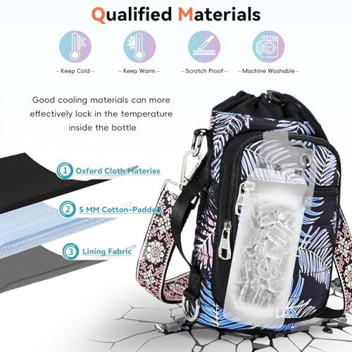 Water Bottle Carrier bag with Strap Phone Pocket for Walking, Hiking, Cycling - color: 11-Printed Black, size: 32oz-40oz