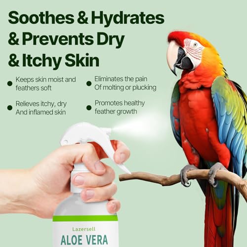 Aloe Vera Bird Spray for Birds - Bird Safe Moisturizing Mist Skin Soothing & Hydrating Mist Conditions Feathers, Gentle for Daily Use - Birds Fine-Mist Application Odor-Free Pure Cold-Pressed Aloe