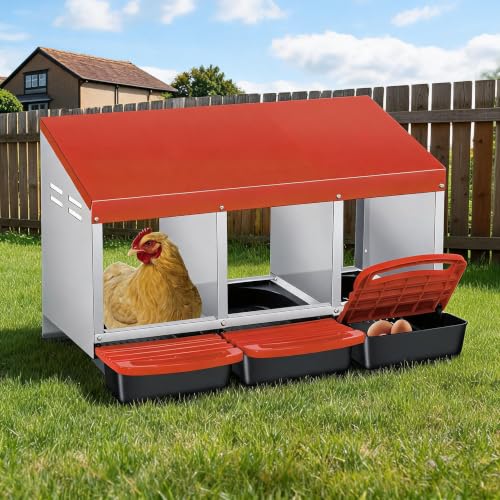 Garvee 3-Hole Rollaway Chicken Nesting Box for Hens –Chicken Nest Box with Removable Trays, Easy Egg Collection & Cleaning, Wall Mount or Freestanding, Sturdy Chicken Laying Boxes, Orange - color: Orange-3 Hole