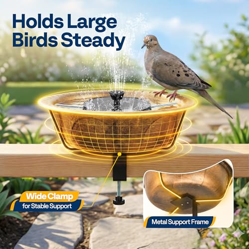 VIVOHOME Deck-Mounted Bird Bath with Solar Fountain, 13-Inch Bowl, Copper | Solar-Powered Pump, Weather-Resistant ABS, Adjustable Metal Clamp, for Railing/Fence/Balcony, Bird-Friendly, Easy to Clean - color: Copper, size: Birdbath with Fountain