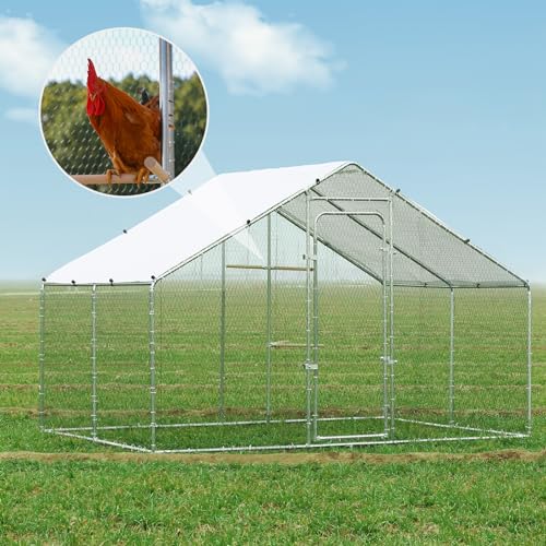 Large Metal Chicken Coop Heavy Duty Chicken Pens Outdoor with Top Walk in Poultry Cage Chicken Run Dog Kennel with Water Resident and Anti-UV Cover for Yard with Cover Duck Rabbit Cage - size: 117.6"L x 79.2"W x 79.2"H