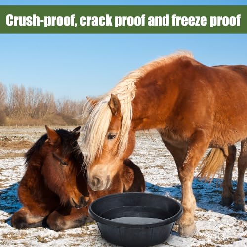 Sadnyy 3 Pack Heavy Duty Rubber Feed Pan 8 Quart/ 2 Gallon, Non Tip Anti Kick Design for Horses Goats Pigs, Chicken Dust Bath Tub, Farm Animal Feeder Bucket 14.5 Inch - size: 8 Quart/ 2 Gallon