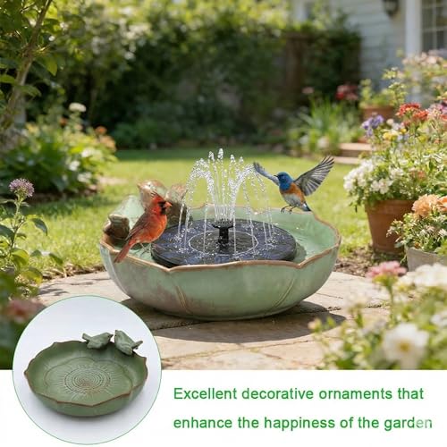 Solar Hummingbird Fountain,Ceramic Birdbath Bowl Water for Outdoor, Solar Powered Ground Bird Feeders and birdbath for Outdoors, Tabletop, Deck, Balcony Patio, Lawn,Yard Garden Decor - style: birdbathwithfundation