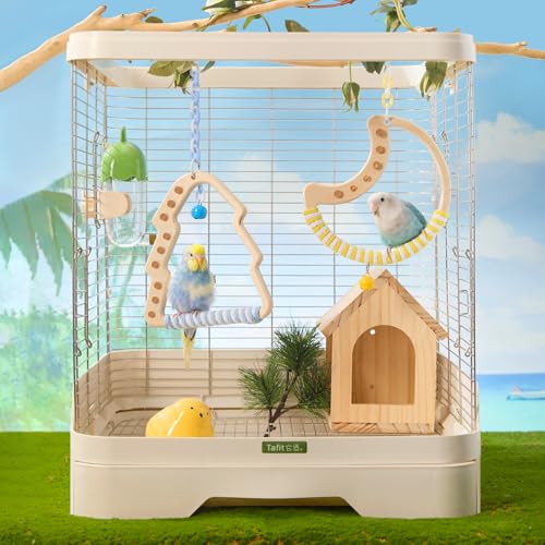 Natural Bird Swing - Tree-Shaped Parrot Perch with Bell and Cork Toys, Spinning Wooden Stand for Parakeets, Budgies, Lovebirds and Small/Medium Birds (White + Green) - color: Green, size: 6.57"L x 0.48"W x 7.08"H