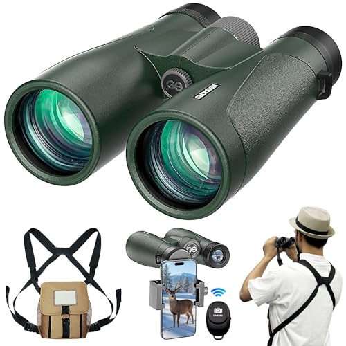 15x54 Binoculars for Adults High Powered with Harness & Phone Adapter | Super Bright BAK4 Optics, Waterproof, Large View, Clear Low Light Vision, for Bird Watching Cruise Travel Hunting Sport - color: Dark Green