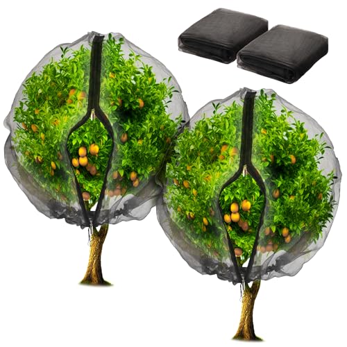 2 Pack Fruit Tree Netting Bags with Zipper and Drawstring, 8 x 8ft Ultra Fine Mesh Garden Netting Plant Cover, Bird Netting for Blueberry Bushes, Fruit Trees, Flowers (Black, 8 x 8 ft) - color: Black, size: 8 x 8 ft