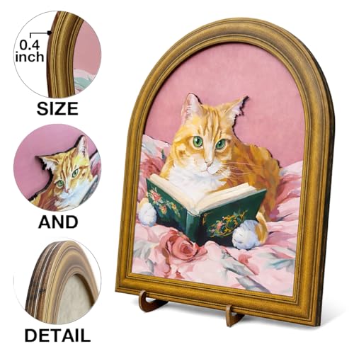 3D Pink Cute Cat Reading Table Decor Sign, Vintage Cat with Book Wall Art Sign for Home Bedroom Reading Room Desk Wall Shelf Decor 8x10 Inch - color: color-B