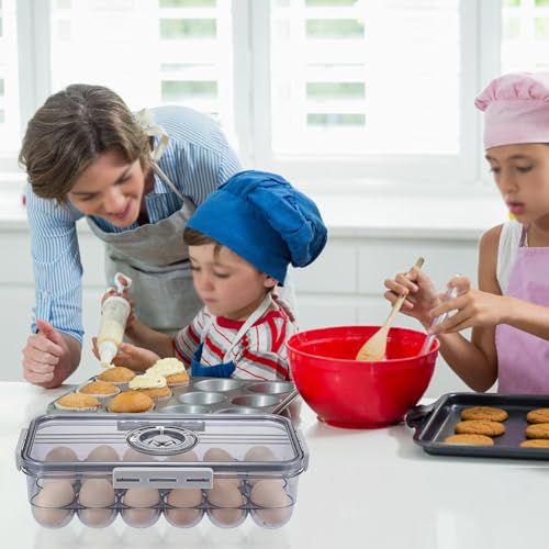 BSTKEY Egg Holder for Refrigerator, Egg Container with Time Scale, Egg Holder with Lid for Kitchen Storage, Stackable Tray for 18 Eggs - size: Hold 18 eggs