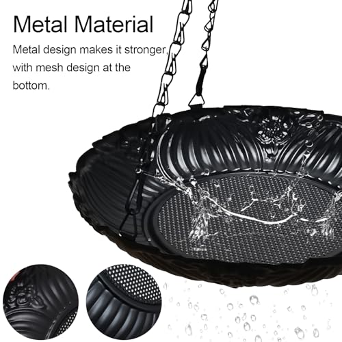 Platform Bird Feeder，11 inch Large Metal Hanging Tray Bird Feeders for Outside, 2 Pack - color: Black-2pack