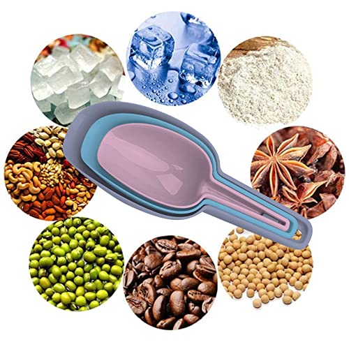 3 in 1Ice Scoop Set, Multi Purpose Plastic Kitchen Scoops Canisters, Ice Scooper for Freezer, Rice, Canisters, Flour, Dry Foods, Candy, Pop Corn, Coffee Beans and Pet Food - color: Gray+Blue+Light Pink