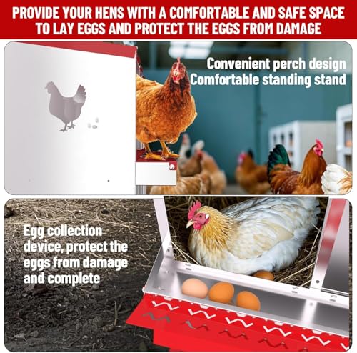 TrailBlaze Chicken Nesting Box 6 Compartments Laying Boxes, Metal Chicken Egg Laying Box with Rollout Egg Collection, Large Vented Holes Chicken Coop for Chickens, Hens (Red) - color: red, size: 6 holes