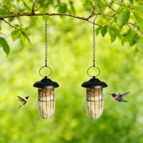 2PCS Bird Nesting Material, Refillable Hummingbird Nesters Metal Cage Holder with Wool Material for Wild Birds Nesting Station, Nest House for Bird Lover Gifts, Bird Watching Gifts for Outdoor Patio - color: Black-2pcs