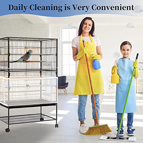 Daoeny Large Bird Cage Cover, Bird Cage Seed Catcher, Adjustable Soft Airy Nylon Mesh Net, Birdcage Cover Skirt Seed Guard for Parrot Parakeet Macaw African Round Square Cages (White) - color: White