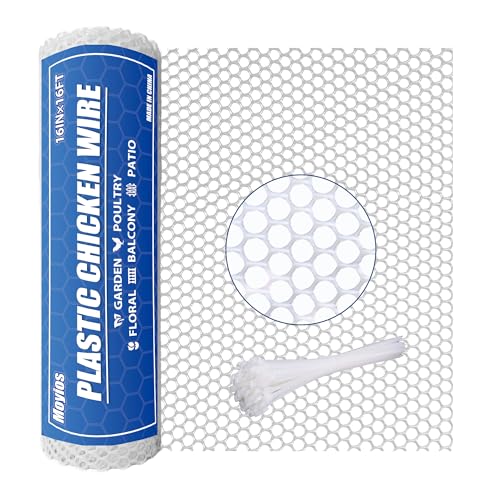 16 inx16.4 ft White Plastic Chicken Wire Mesh with 30 Zip Ties | Easy to cut and bend, no sharp edges. Ideal for poultry, rabbits, dogs, garden beds, balcony screens, floral guards & DIY. - color: 16ft White