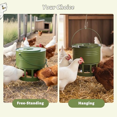 KOL Metal Chicken Feeder - 20lbs No Waste Chicken Feeder with 12 Ports, Powder Coated Rust-Proof Design & Smooth Edges for Safe Feeding (Avocado Green) - color: Avocado Green