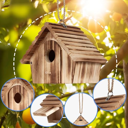 Bird Houses for Outside,Hanging Outdoor BirdHouses,Wood Bird Nesting Box House for Bluebird Humming Finch Wren Cardinals Garden