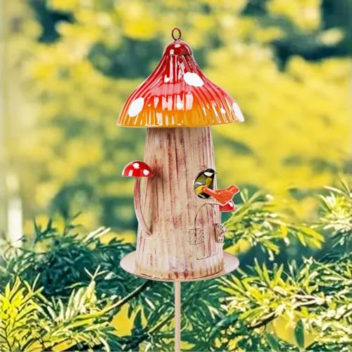 Yinns Bird House Stake for Outside, Metal Mushroom Birdhouse Garden Decor | Birdhouses for Outdoors Wild Bird Houses Pole, Decorative Metal Waterproof Bird Houses for Backyard Garden Decor - color: Colorful