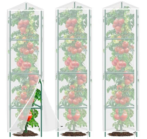 3 Pack Garden Bird Netting Plant Cover for Triangle Tomato Cage, 48"x13" Insect Bird Barrier Tomato Cage Net with Zipper & Drawstring, Tomato Trellis Netting Protection Cover for Protecting Plants - color: Triangle White