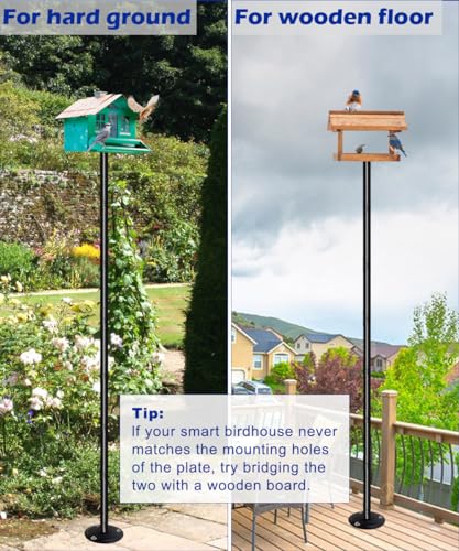 105 Inch Bird Feeder Pole Kit, Heavy Duty Bird House Pole Set for Hard Ground, Adjustable Universal Mounting Post Kit for Outdoors, Matte Black, 1 Pack - size: Hard Ground 1pack