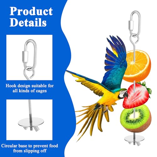 3 Pcs Bird Cage Food Holder, Stainless Steel Fruit Vegetable Skewer Bird Feeder for Cage Hanging Foraging Toys for Parrot Parakeet Small Animals Birds Cage Accessories
