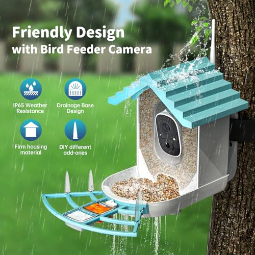 Smart Bird Feeder with Camera Solar Powered & AI Bi rd Identification, 2.4Ghz WiFi Bird feeders for Outdoors, 2K Live Video, Instant Arrival Alerts - Blue - color: Blue