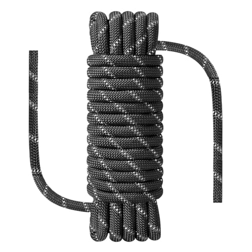 Climbing Rope, Waterproof Anti-Freezing Static Rope, Reflective, Floating, for Climbing, Arborist, Rappelling, Swing, Boating, Marine, Rafting and Caving - color: Black, size: 3/8" x 16'