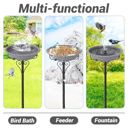 Bird Bath for Outside,12" Plastic Removable Bowl,Gray | Heavy Duty Metal 5 Prongs Base,Easy CLean,Weather-Resistant,Rust-Proof,40" Freestanding Birdbath for Garden Patio Yard Lawn - color: Grey-Freestanding