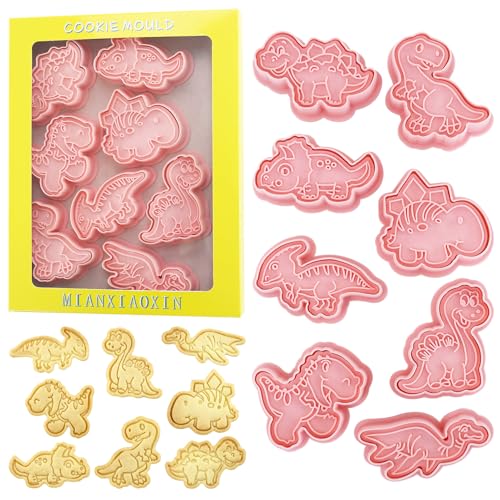 8Pcs Dinosaur Cookie Cutter T-Rex Triceratops Biscuit Molds for Kids Baking | Pterosaur & Brachiosaurus Cookie Molds, Ideal for Kids Birthday, Dino Party & Handmade Craft Making - color: Dinosaur B