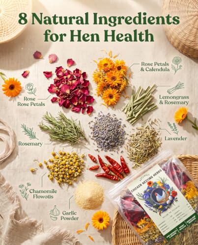 21 Oz Chicken Nesting Herbs, 8 Flowers Premixed Dried Poultry Herb Natural Egg Laying Coop Box Pads Roost House Lime Feed Grit Herbs Bedding Supplies for Chicken Duck Feeder