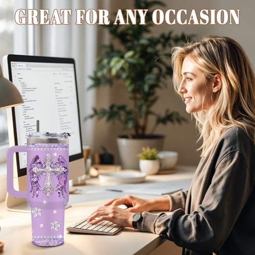 DUUV Christian Gifts, Christian Tumbler for Women, Religious Gifts for Mom Sister Wife Friends, Inspirational Spiritual Bible Verse Gift for Christmas Thanksgiving, 40 Oz Tumbler with Handle, 1PCS - color: Cross Faith