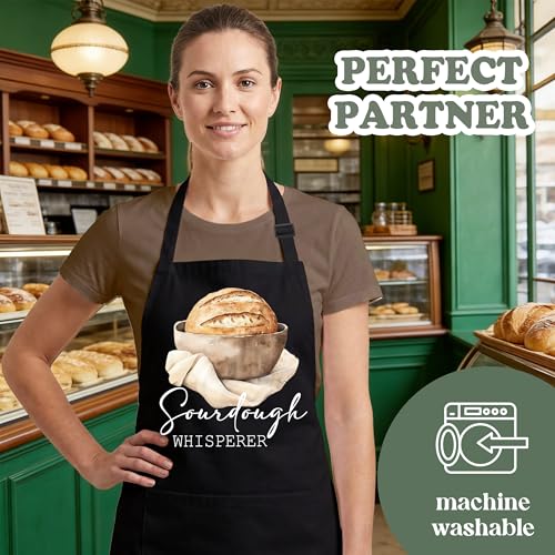Sourdough Whisperer Apron for Women with Large Pockets - Funny Baking Aprons, Adjustable Professional Kitchen Apron for Bread Making, Grilling - Unique Sourdough Gifts for Bakers & Moms - C12 - color: Sourdough Whisperer 2