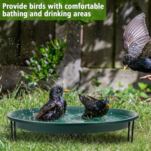 14.37'' Ground Bird Bath for Outside Large Bird Bath Bowl for Patio Garden or Deck Floor Standing Black Steel Wire Stand with Dish Outdoor Feeder Water(Green) - color: Green