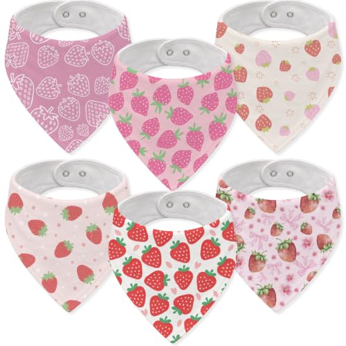 Baby Organic Cotton Teething Cloth Newborn Baby Burp Cloth Bandana Drool Cloth for Drooling Cotton Baby Gifts - color: Strawberry