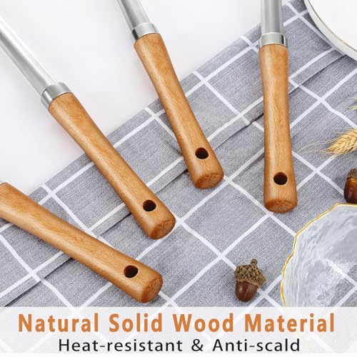 Pleafind 4-Pcs Cooking Utensils Set, Stainless Steel Kitchen Utensils with Wooden Handle, Kitchen Essentials Set Include Wok Ladle, Slotted Spoon, Wok Spatula and Slotted Spatula, Dishwasher Safe - color: 4P-Yellow