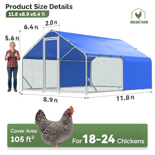 Sino Luban Large Metal Chicken Coop Run with Hardware Cloth Anti-Rust for 20 Chickens/Ducks, Chicken Runs for Yard with Waterproof Cover, Chicken Enclosure Pen Outdoor, Walk-in Poultry Cage - size: 11.8' L x 8.8' W x 6.4' H