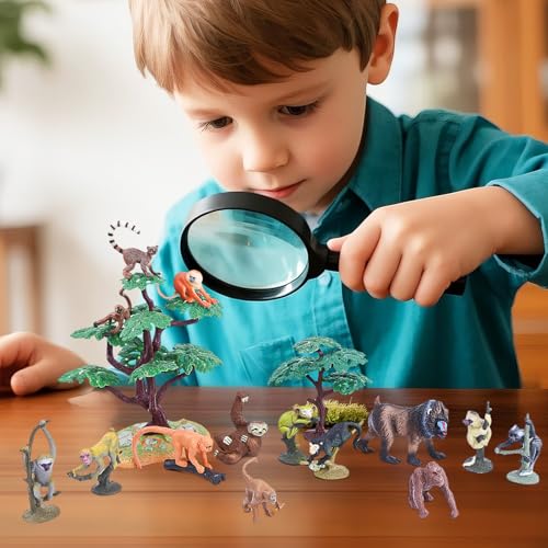 16pcs Monkey Figurines Realistic Primate Animal Toys for Kids Gift | Gorilla Figures with Trees for School Project, Pretend Play, Cake Decoration, Non-Toxic Solid Hand-painted Lifelike Details - style: Monkey