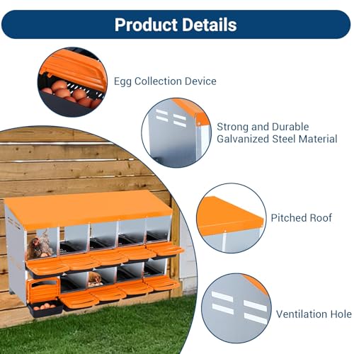 Chicken Nesting Box，Orange 10 Hole Chicken Laying Box, Tray for Easy Egg Collection, Large Holes for Ventilation, Suitable for Chickens & Ducks - color: Orange, size: 10 Holes
