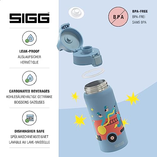 SIGG - Insulated Kids Bottle - Shield One Therm - For Carbonated Beverages - Dishwasher Safe - Stainless Steel - 17 Oz - color: Pompiers