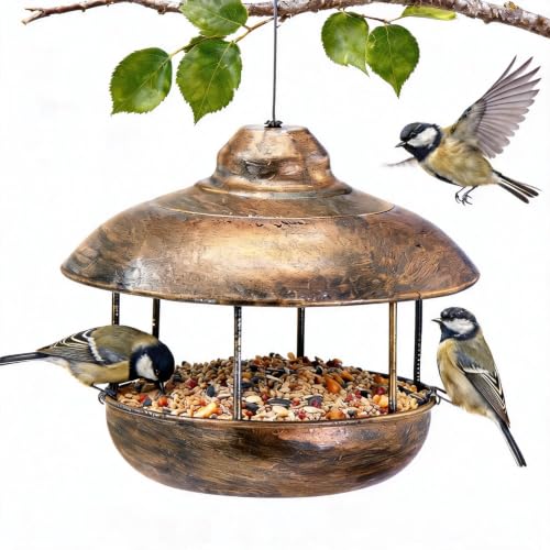 Metal Roof Bird Feeder for Outdoors,Retro Lantern Easy-Clean | Unique Retro Lantern Style, Heavy-Duty Metal Easy-Clean Tray, Garden Yard Patio Decor